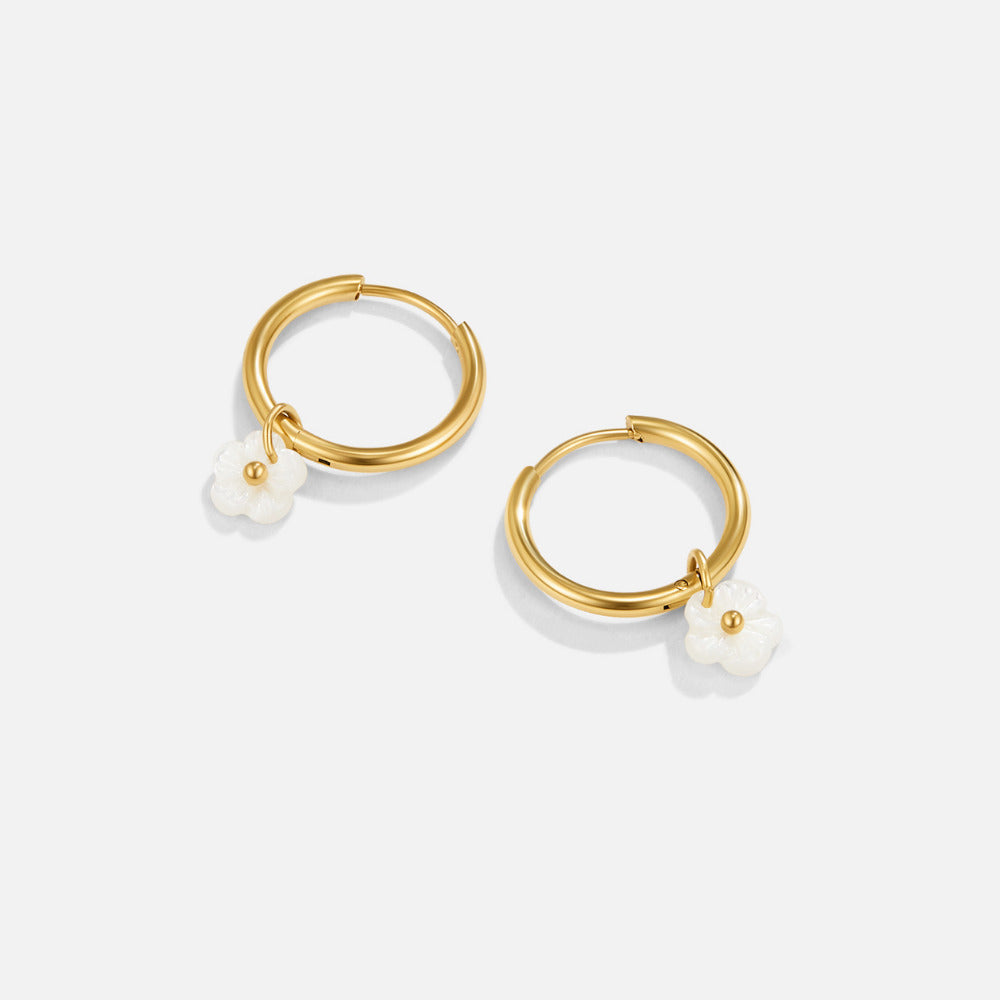 White Petal Shell Hoop Earrings
