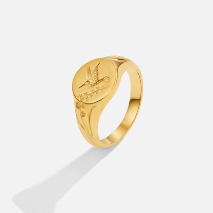 Golden Hummingbird Signet Ring