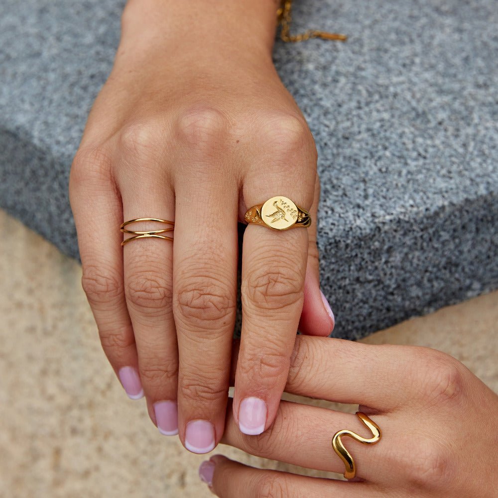 Golden Hummingbird Signet Ring