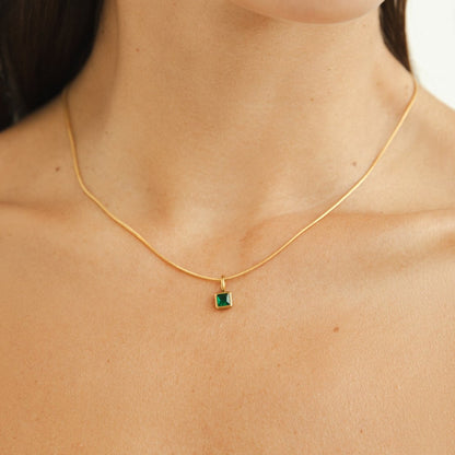 Square Pendant Birthstone Necklace