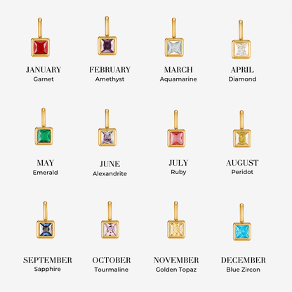 Square Pendant Birthstone Necklace